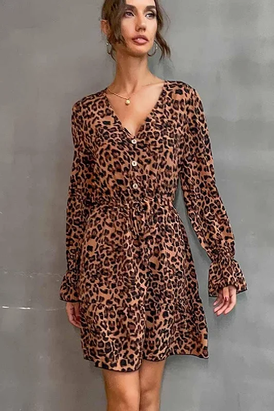 Don't Wait V NECK LEOPARD PRINT SHORT DRESS