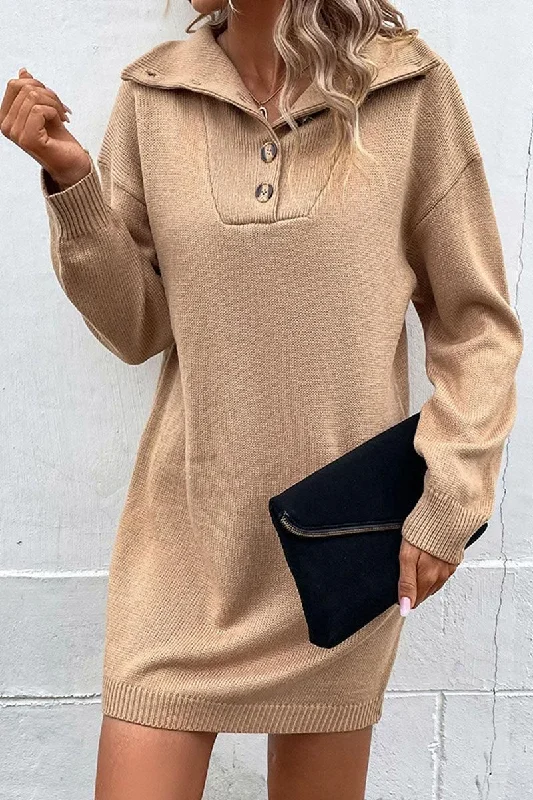 Lowest Prices LONG SLEEVED SOLID BUTTON TURTLE NECK DRESS