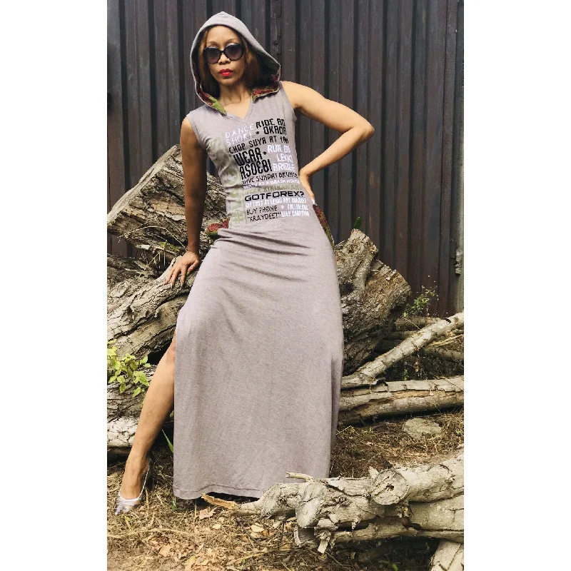 Super Bargain Sleeveless #LAGOS FAV.THINGS Hooded Maxi Dress, SideSlit