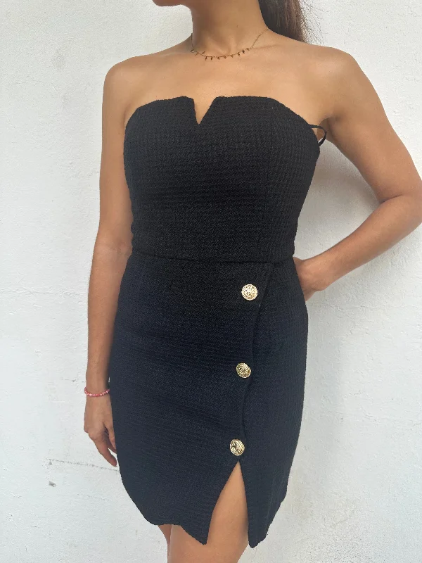 Super Deal Zyah Tweed Tube Mini Dress