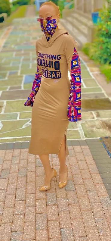 Loyalty Reward Tan Midi with Exaggerated Sleeves & Attached Mask Detail; Something Diff Frm ZANZIBAR’ -Customisable-