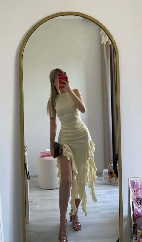 Fantastic Deals Ivory Sheath Ruffles Long Party Dress Weding Guest Dress,DP1902