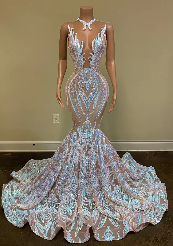 Price Buster Long Sparkly Prom Dresses 2022 Sheer O-neck Sleeveless Real Picture African Black Girls Mermaid Prom Gala Gowns,DS4728