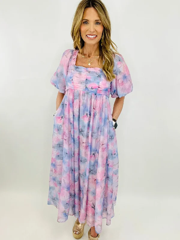 Special Buy SPLASH OF WATERCOLOR MIDI DRESS