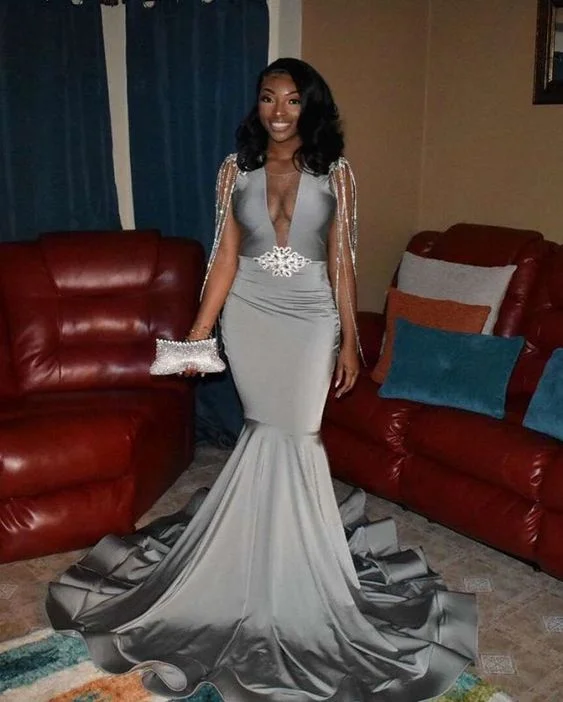 Stock Clearance black girl prom dresses gloumous sliver appliques mermaid prom dresses | Spring Vibes Cute Spring Outfits Summer Fashion,DS4938 Stock Clearance black girl prom dresses gloumous sliver appliques mermaid prom dresses | Spring Vibes Cute Spring Outfits Summer Fashion,DS4938