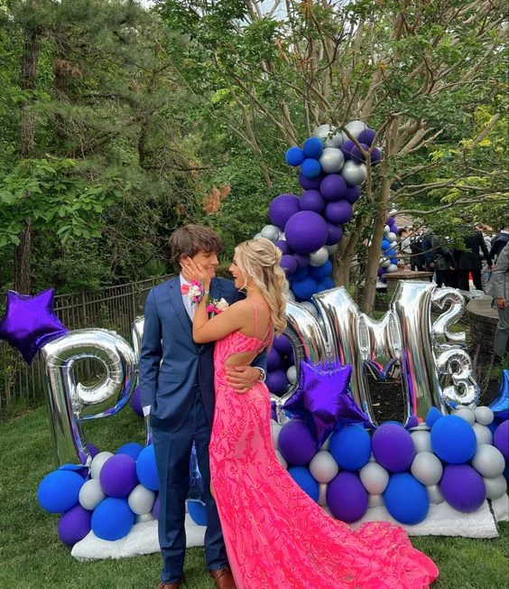 YEAR-End Sale Hot Pink Sequins Backless Mermaid Long Prom Dress with Slit,DP1828