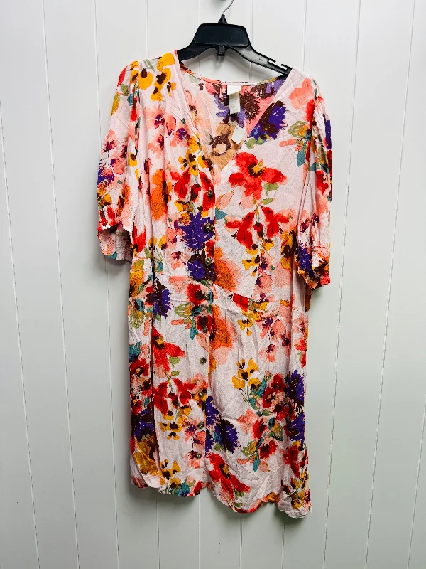 Lowest Prices Pink & Red Dress Casual Short H&m, Size Xxl