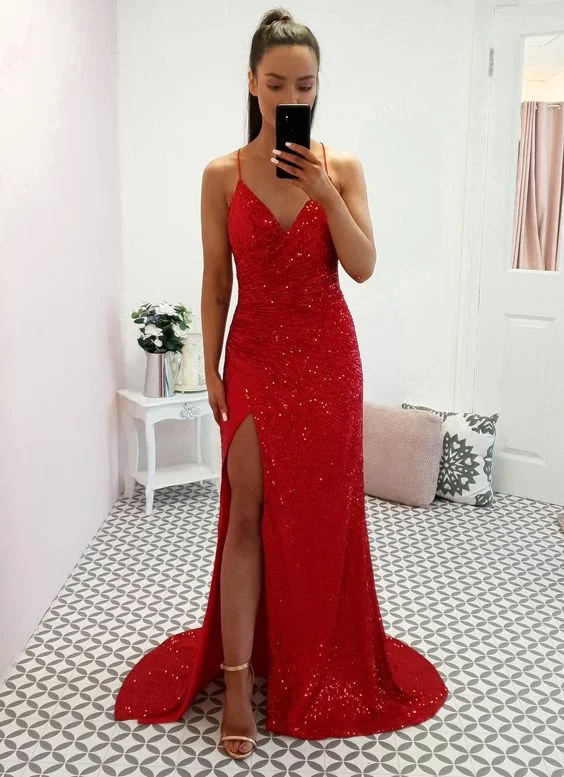 Price Rollback Gown Red Sequin Prom Dresses,DS4500