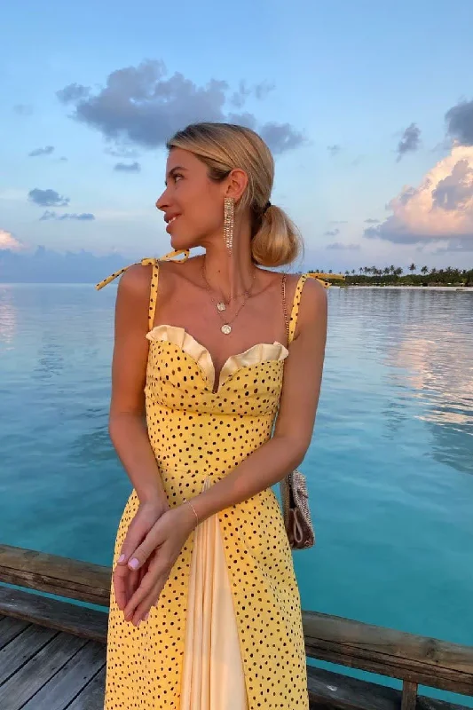 Stock Up and Save Yellow Spaghetti Straps A-Line Party Dress with Slit,DP1799