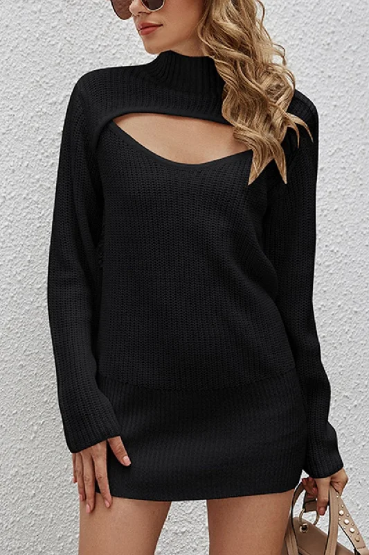 Price Cut WOMEN HIGH NECK KNITTED SHORT LENGH SWEAT DRESS
