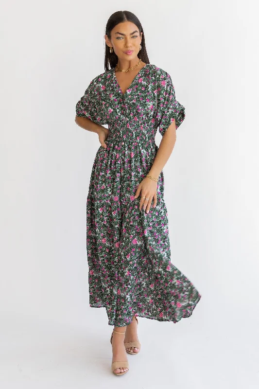 Bonus Savings Daria Green Floral Maxi Dress