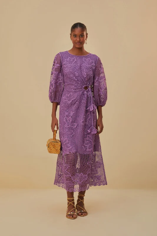 Quick Sale Lilac Cut Out Guipire Midi Dress