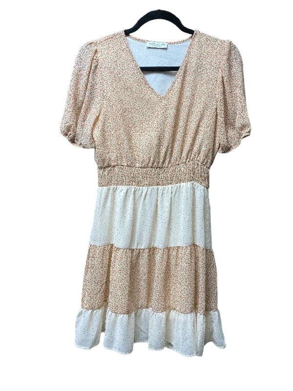 Instant Discount Cream & Tan Dress Casual Short Paper Crane, Size S