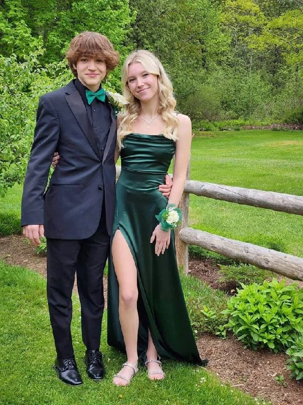 Special Promotion Green Straps Velvet Long Party Dress with Slit,DP1920