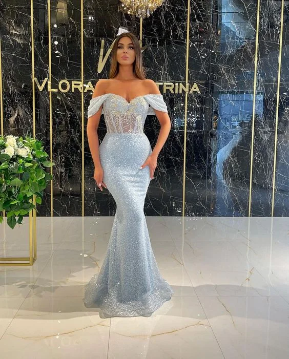 Overstock Long Sky Blue Mermaid Prom Dresses,DS4944