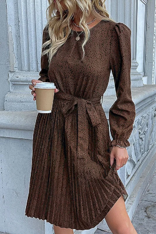 Exclusive Offers WOMEN LEOPARD ANIMAL PRINTING BELTED SWING DRESS