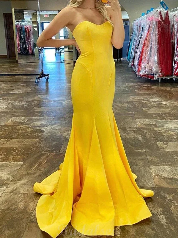 Midnight Madness Yellow Simple Mermaid Black Girls Slay Elegant Evening Formal Long Prom Dresses ,DS4607