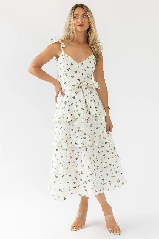 Fantastic Offers Luciana Cream Floral Midi Dress