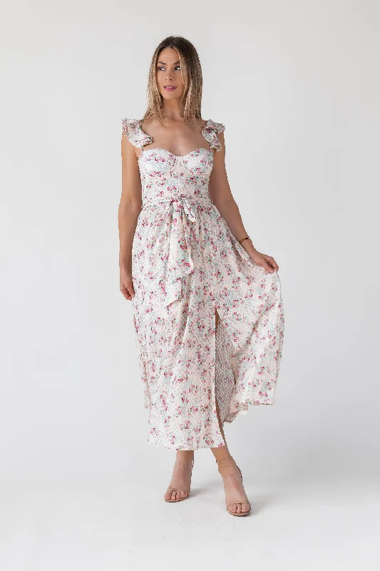Buy Now Vara Blush Floral Corset Maxi Dress