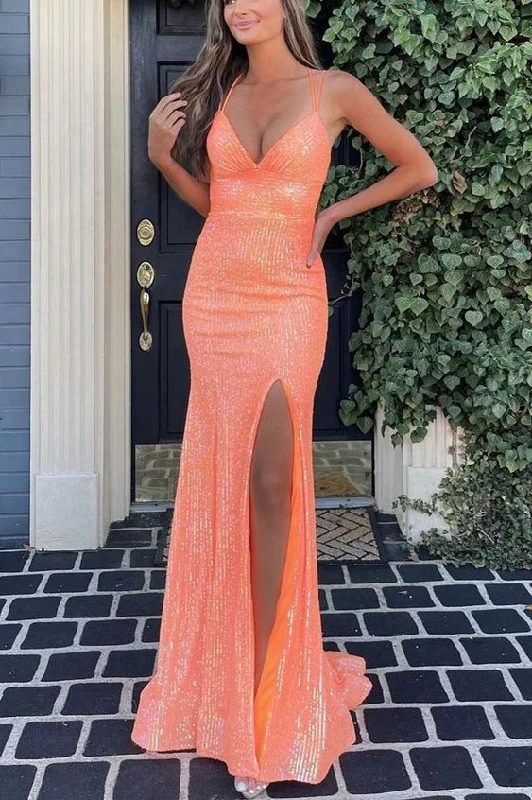 Final Sale Stunning Straps Sequined Mermaid Long Prom Dress,DS4979