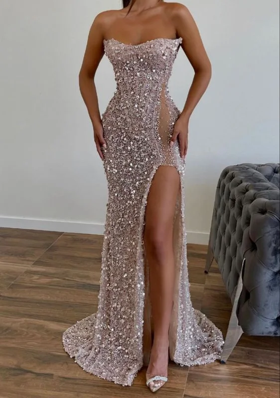Amazing Deals High Split Plus Size Satin Bridel Dress Evening Dresses,DS4637