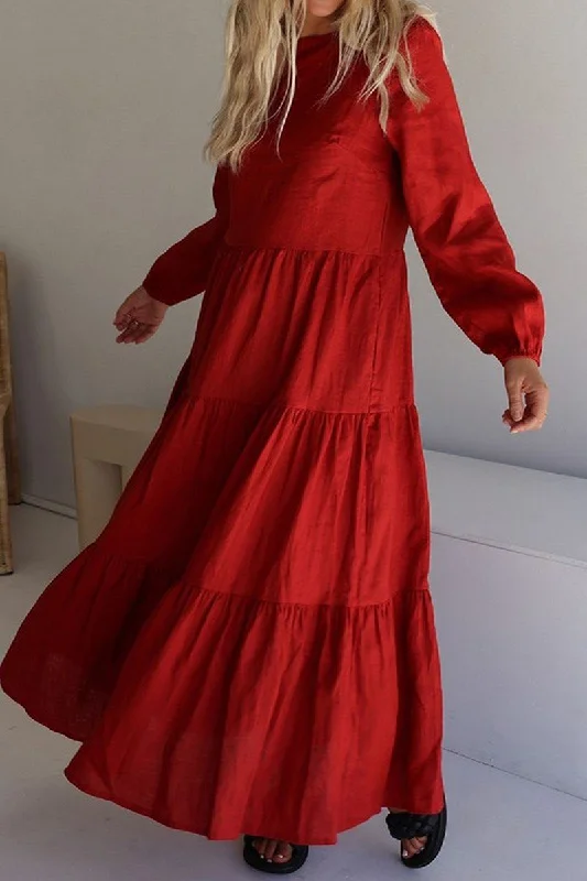 Online Only WOMEN OVERSIZED LOOSE FIT COZY TIERED CAKE DRESS