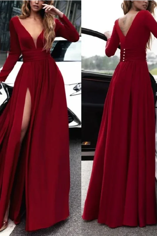 Big Savings Sexy Prom Dresses with Sleeves Long Prom Dress Fashion School Dance Dress Winter Formal Dress,DS5001