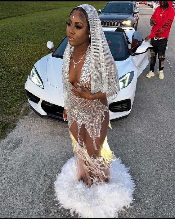 Final Sale Black Girl Mermaid Prom Dresses 2022 Feather Evening Gowns long Women Formal Dress,BL18614