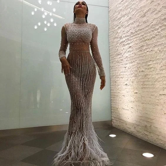 Midnight Sale Gorgeous Long Sleeve Floor-length Mermaid Prom Dresses,DS4749
