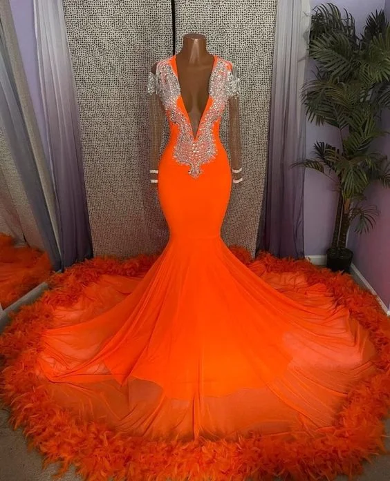 Best Deals Long women orange party dress,evening dress, bridal gown,BL18623