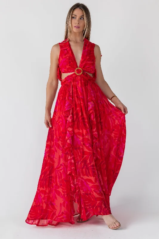 Super Savings Athena Red Cutout Maxi Dress