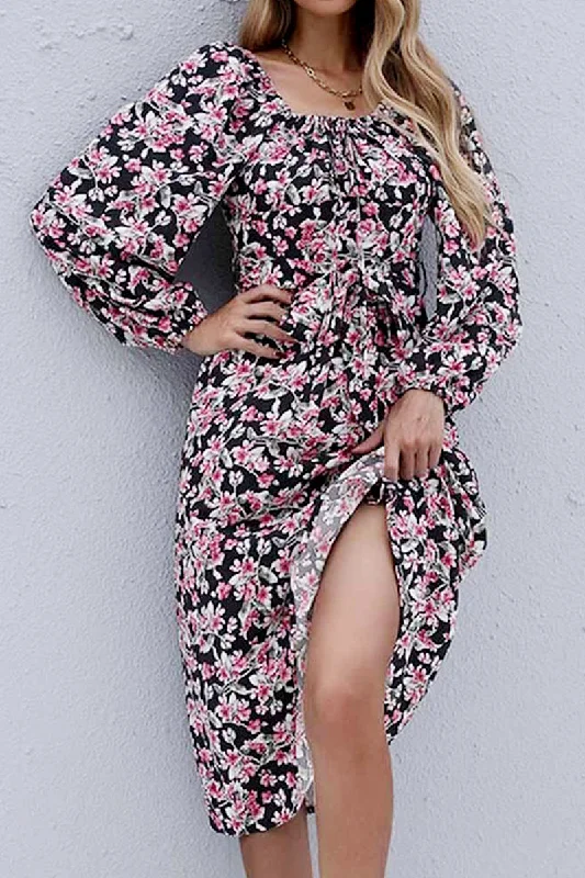 Unmissable Offer FLORAL SQUARE NECK FRILL MIDI DRESS