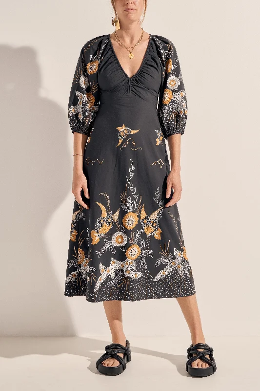 Members Only Semele Navy Batik Print Midi Dress