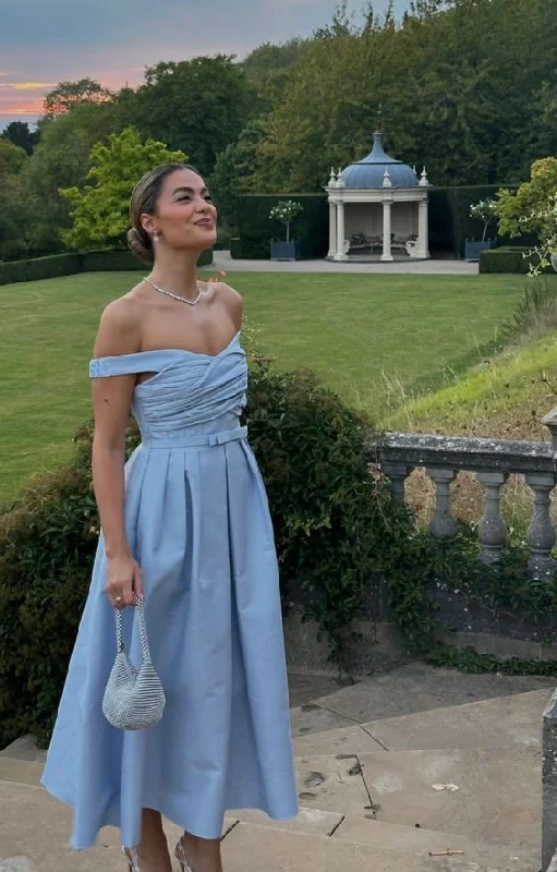 Buy More, Save More Elegant Light Blue A-Line Off-Shoulder Formal Party Dress,DP1796