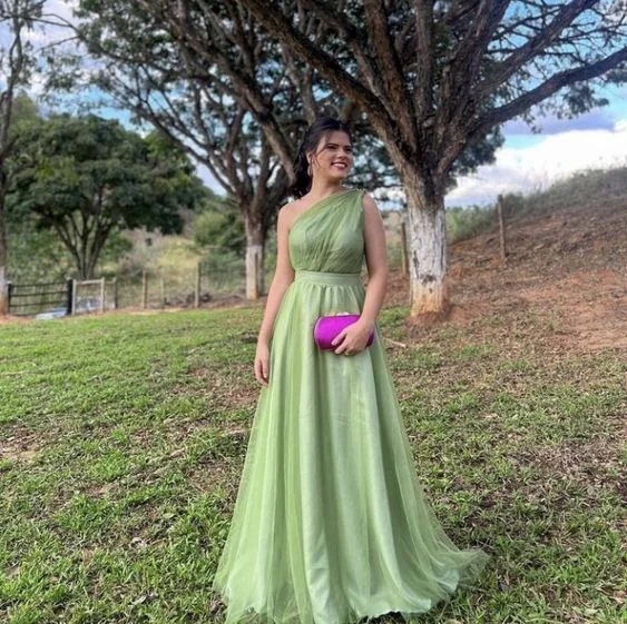 Special Buy Green One Shoulder A-Line Long Party Dress,DP1789