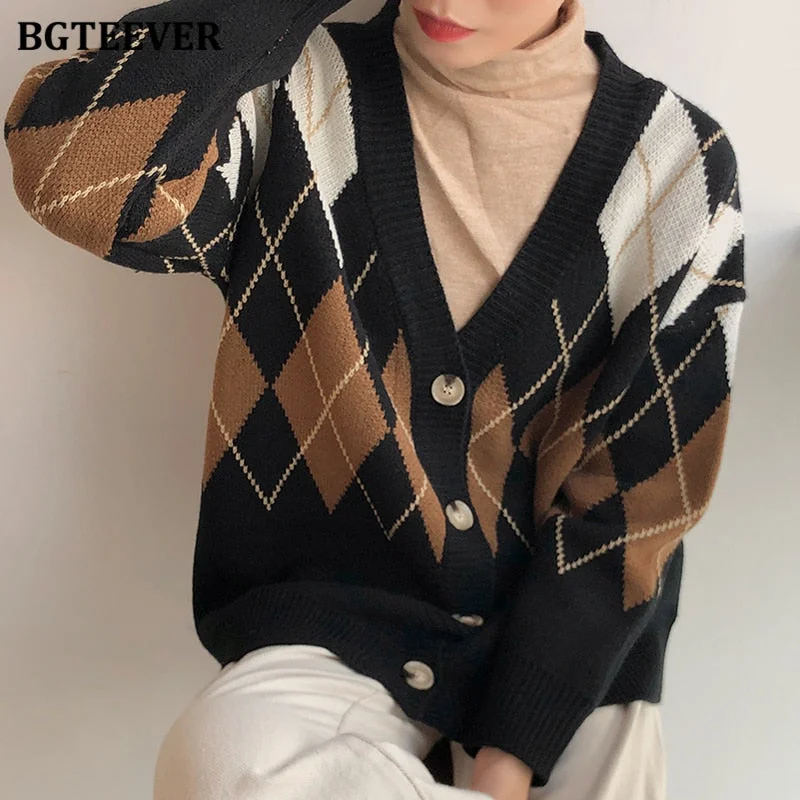Price Fest Awakecrm Christmas Gift Vintage Patchwork Knitted Cardigans Women V-neck Single-breasted Loose Casual Argyle Plaid Female Open Stitch Sweaters Price Fest Awakecrm Christmas Gift Vintage Patchwork Knitted Cardigans Women V-neck Single-breasted Loose Casual Argyle Plaid Female Open Stitch Sweaters