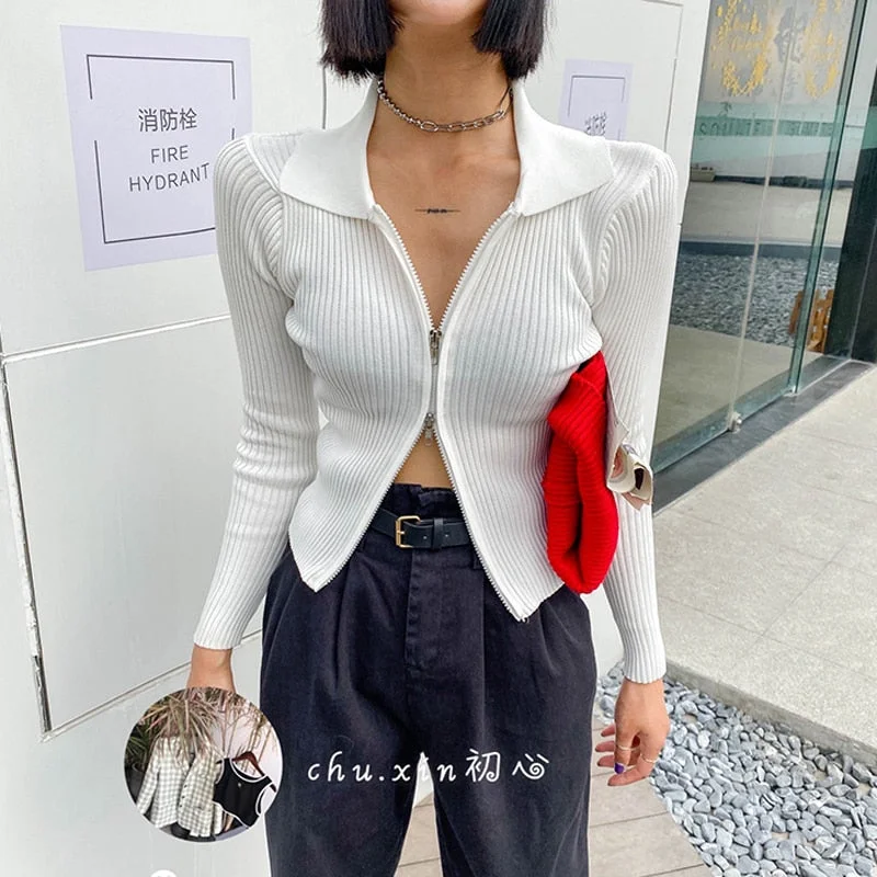 Savings Bonanza Awakecrm Christmas Gift JMPRS Zipper Women Cardigans Sweater Sexy Autumn Long Sleeve Corpped Knitted Autumn Fashion Female Top Casual Slim Blouse Savings Bonanza Awakecrm Christmas Gift JMPRS Zipper Women Cardigans Sweater Sexy Autumn Long Sleeve Corpped Knitted Autumn Fashion Female Top Casual Slim Blouse