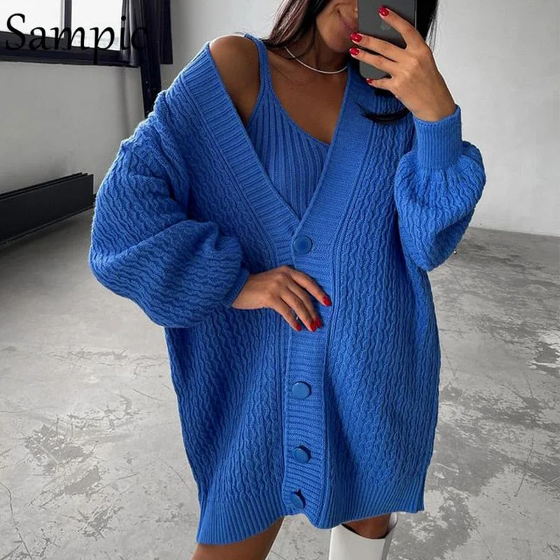 Super Sale Awakecrm Christmas Gift Sampic Cardigans Dress Women  Winter Oversized V Neck Knitted Long Sleeve Cardigans Tops Casual Sexy Club Sweater Outwear