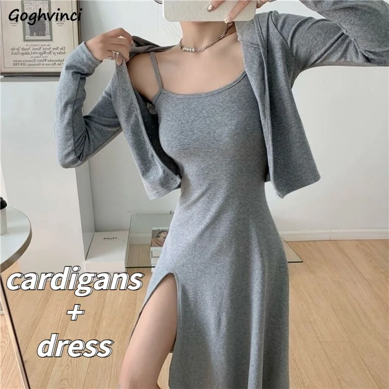 One-DAY Sale Awakecrm Christmas Gift Sets Women Solid Elegant Classy 2 Pieces Cropped Cardigans Side-slit Dress Sexy Party All-match Streetwear Oversize BF Female One-DAY Sale Awakecrm Christmas Gift Sets Women Solid Elegant Classy 2 Pieces Cropped Cardigans Side-slit Dress Sexy Party All-match Streetwear Oversize BF Female