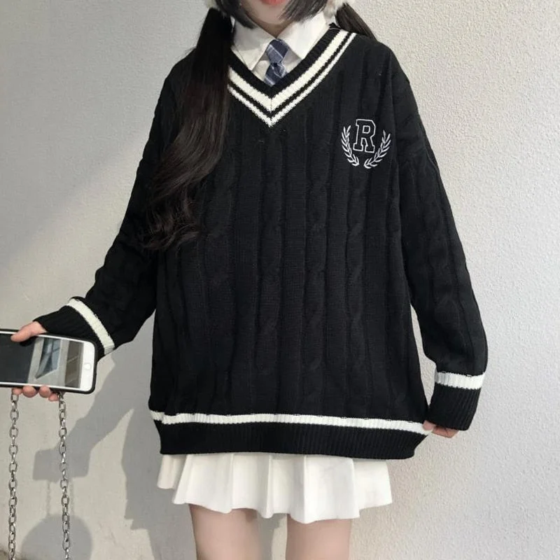 Deep Discounts Awakecrm Christmas Gift Sweaters Women Letter Chic Vintage V-neck Daily Twist Girls Pullovers Student Fall Casual Ins Knitting Loose Women Sweater Deep Discounts Awakecrm Christmas Gift Sweaters Women Letter Chic Vintage V-neck Daily Twist Girls Pullovers Student Fall Casual Ins Knitting Loose Women Sweater