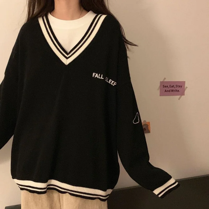 Don't Wait Awakecrm Christmas Gift Sweaters Women Ulzzang Letter Chic Vintage V-neck Daily Oversize Girls Pullovers Student Fall Casual All-match Ins Women Sweater Don't Wait Awakecrm Christmas Gift Sweaters Women Ulzzang Letter Chic Vintage V-neck Daily Oversize Girls Pullovers Student Fall Casual All-match Ins Women Sweater