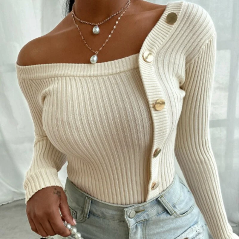 Best Bargains Awakecrm Joskaa Christmas Gift Women Fashion Elegant Knitted Tops Long Sleeve Off Shoulder Sexy Casual Slim Buttons Top Femme Ladies Solid Sweaters Fall Spring Best Bargains Awakecrm Joskaa Christmas Gift Women Fashion Elegant Knitted Tops Long Sleeve Off Shoulder Sexy Casual Slim Buttons Top Femme Ladies Solid Sweaters Fall Spring