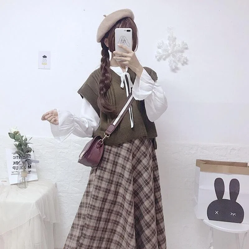 vest shirt skirt set