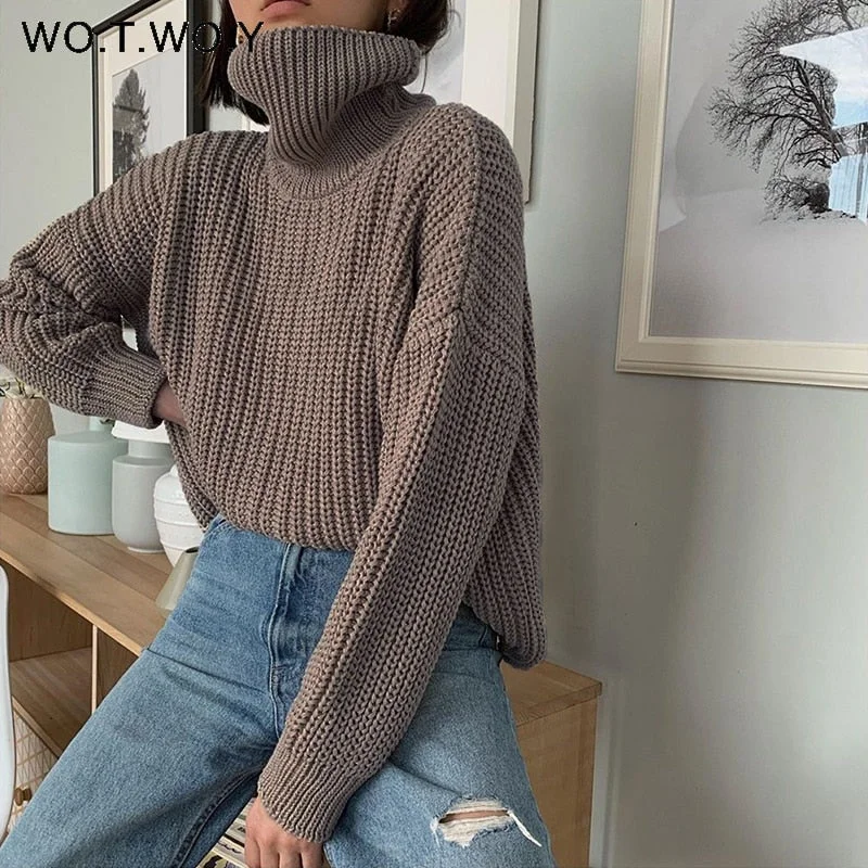 Great Deals Awakecrm Christmas Gift WOTWOY Knitted Oversized Turtleneck Pullovers Women Autumn Winter Casual Thick Sweaters Female Fashion Solid Cashmere Jumpers Great Deals Awakecrm Christmas Gift WOTWOY Knitted Oversized Turtleneck Pullovers Women Autumn Winter Casual Thick Sweaters Female Fashion Solid Cashmere Jumpers