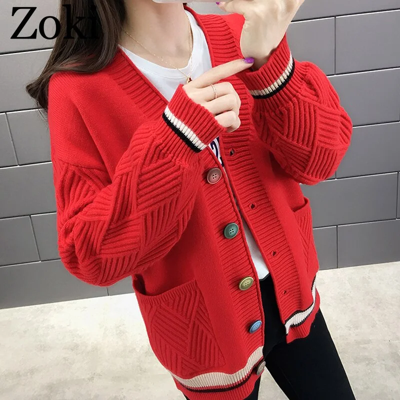 Early Access Awakecrm Christmas Gift Zoki Autumn Women Cardigans Sweater Fashion Patchwork Long Sleeve Single Breasted Winter Warm Knitted Coat V-neck Female Outwear Early Access Awakecrm Christmas Gift Zoki Autumn Women Cardigans Sweater Fashion Patchwork Long Sleeve Single Breasted Winter Warm Knitted Coat V-neck Female Outwear