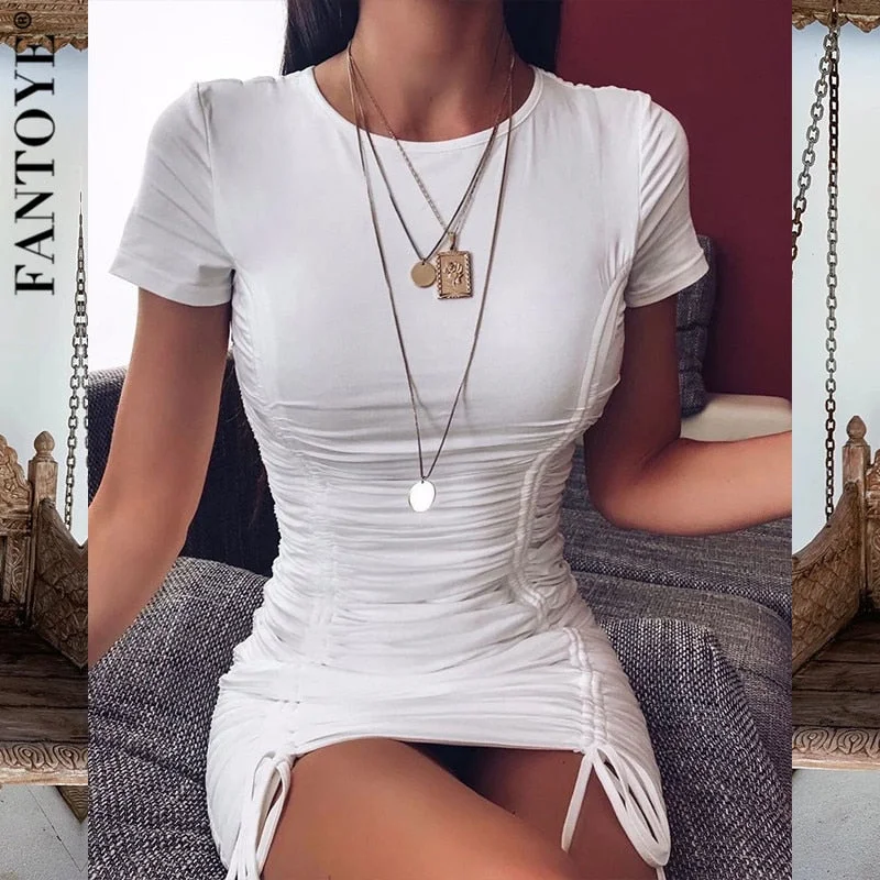 Big Discounts Awakecrm New Ruched Fold Drawstring White Women Dress Summer Short Sleeve Mini Bodycon Party Dress Female Basic Dress Streetwear Big Discounts Awakecrm New Ruched Fold Drawstring White Women Dress Summer Short Sleeve Mini Bodycon Party Dress Female Basic Dress Streetwear