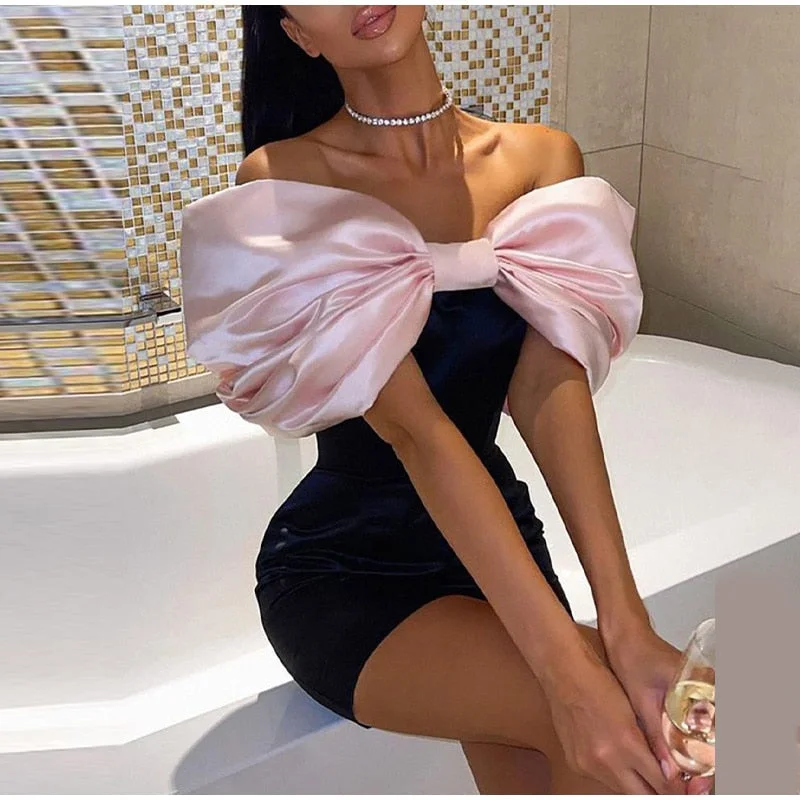 Must-Have Deals Awakecrm Off Shoulder Big Bowknot Design Skinny Dresses Elegant Women Bodycon Dress For Club Cocktail Party