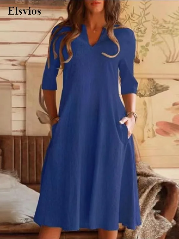 Huge Discounts Retro Solid Cotton Linen Mini Dress Femme Spring Summer Half Sleeve Pocket Loose Dress Women Casual V Neck Pullover A-Line Dress Huge Discounts Retro Solid Cotton Linen Mini Dress Femme Spring Summer Half Sleeve Pocket Loose Dress Women Casual V Neck Pullover A-Line Dress