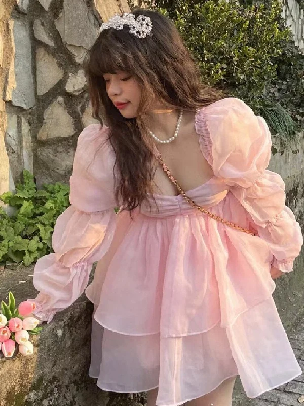 Deal of the Week Thanksgiving Gift Sweet Summer Princess Women Dresses Ruffle Backless Puff Sleeves Mini Dresses Ladies Cute French Hepburn Pink Party Dress Deal of the Week Thanksgiving Gift Sweet Summer Princess Women Dresses Ruffle Backless Puff Sleeves Mini Dresses Ladies Cute French Hepburn Pink Party Dress