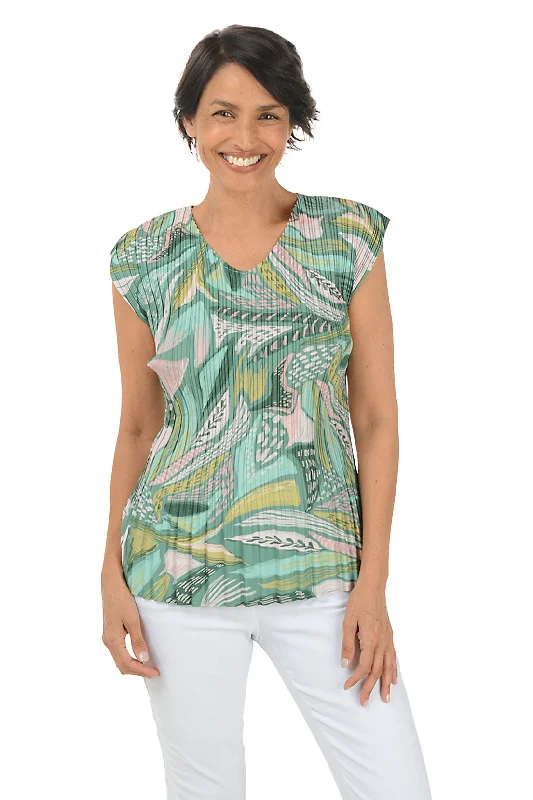 Sale Event Leafy Green V-Neck Pleated Blouse